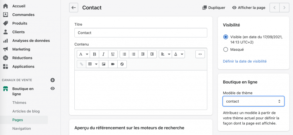 shopify_ajouter_une_page_contact